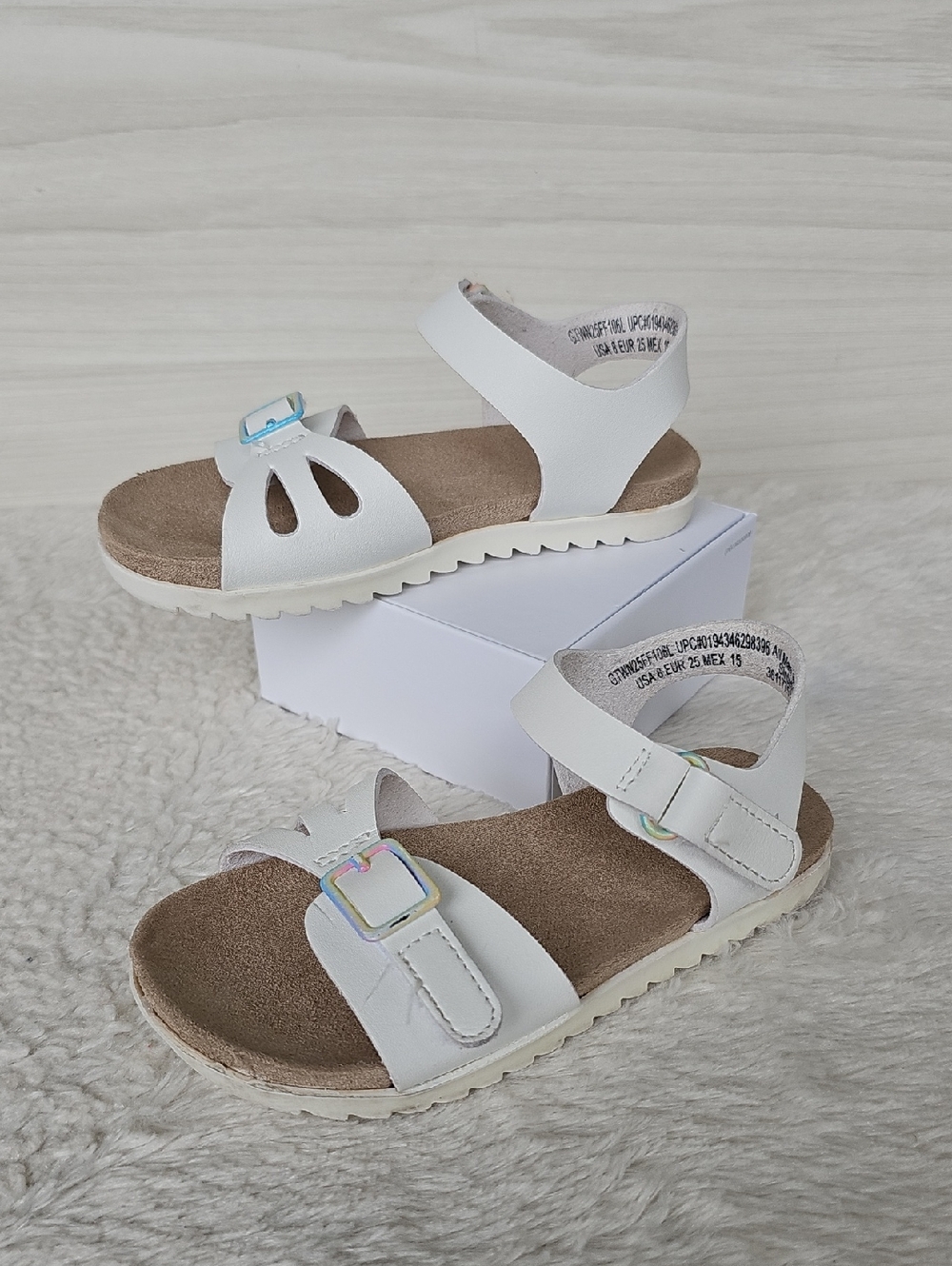 Wonder Nation Toddler Girls White Cork Footbed Sandals Size 8 | Iridescent Buckl